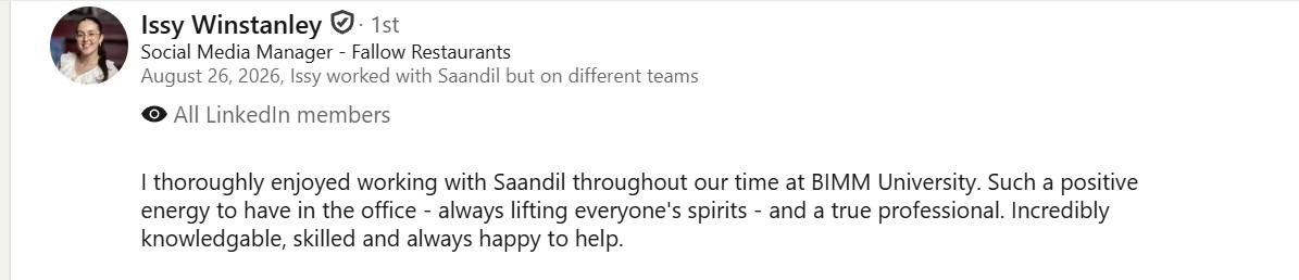 LinkedIn recommendation screenshot 1